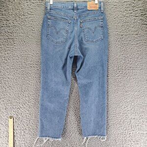 Levis Jeans Womens 28 Blue Wedgie Straight Stretch Button Fly Frayed Hem